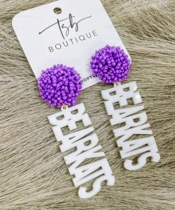 Texas Bling 2022 School Style White Bearkats Purple Pom Earrings