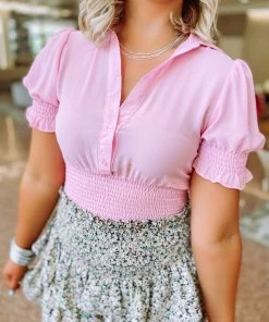 Love Tree Tops Janet Woven Smocked Detail Top