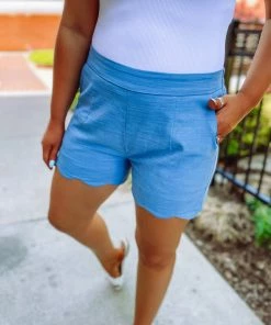 Ee:some Everly High Waisted Scallop Shorts- Denim