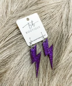 Texas Bling Glitter Lightning Bolt Earrings- Purple Jewelry