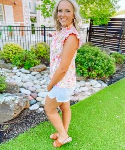 Trend Shop Quinn Ruffled Neckline Floral Top- Blush/Lilac Tops