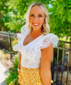 Flying Tomato Landry Ribbed Knit Ruffled Sleeve Bodysuit- Ivory 8 Flying Tomato Landry Ribbed Knit Ruffled Sleeve Bodysuit- Ivory