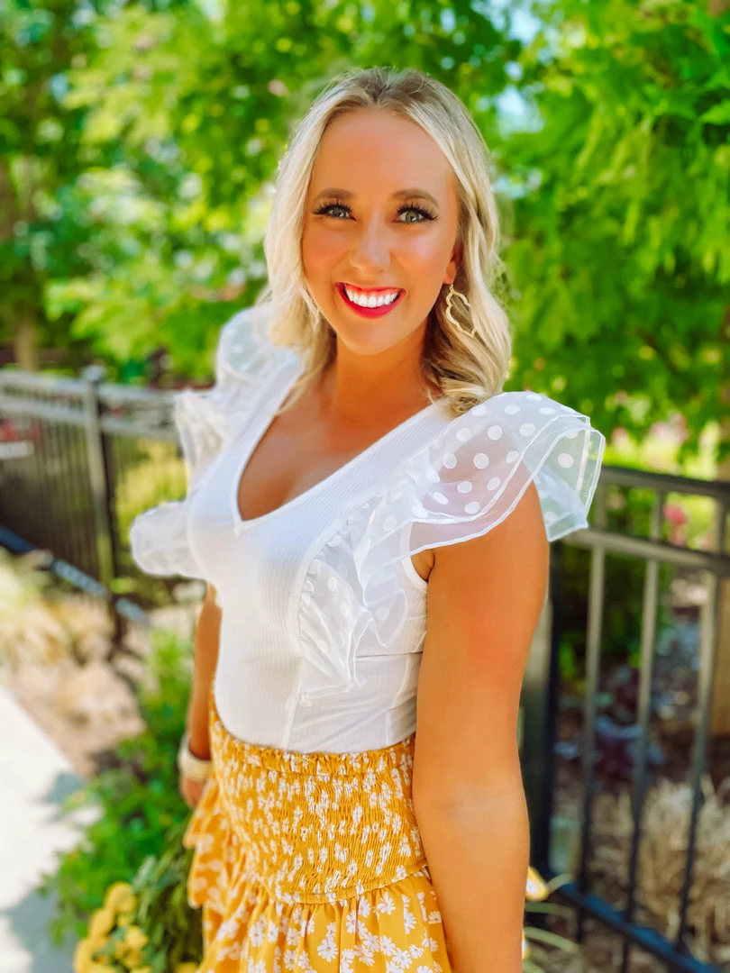 Flying Tomato Landry Ribbed Knit Ruffled Sleeve Bodysuit- Ivory 4 Flying Tomato Landry Ribbed Knit Ruffled Sleeve Bodysuit- Ivory