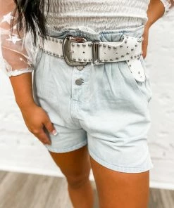 Hayden Nicole Button Detail Pleated Denim Shorts