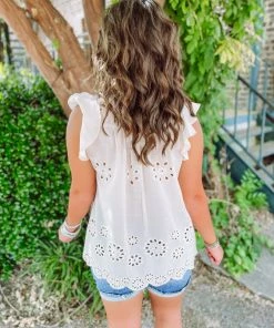 Davi & Dani Alivia Eyelet Ruffle Sleeve Blouse