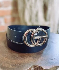 Texas Bling Black Gold GG Buckle Belt