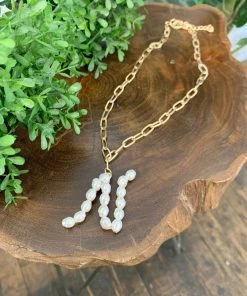 Texas Bling Pearl Initial Letter Necklace- N Jewelry