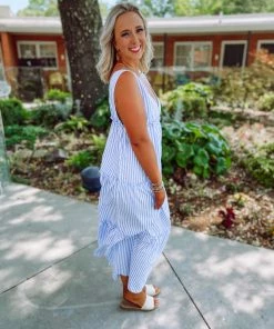 Vine & Love Take Me Away: Resort Edition Lilly Buttoned Tiered Pin Stripe Dress