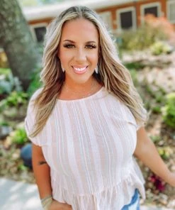 Blu Pepper Neutral Babe Melanie Striped Back Button Detail Top