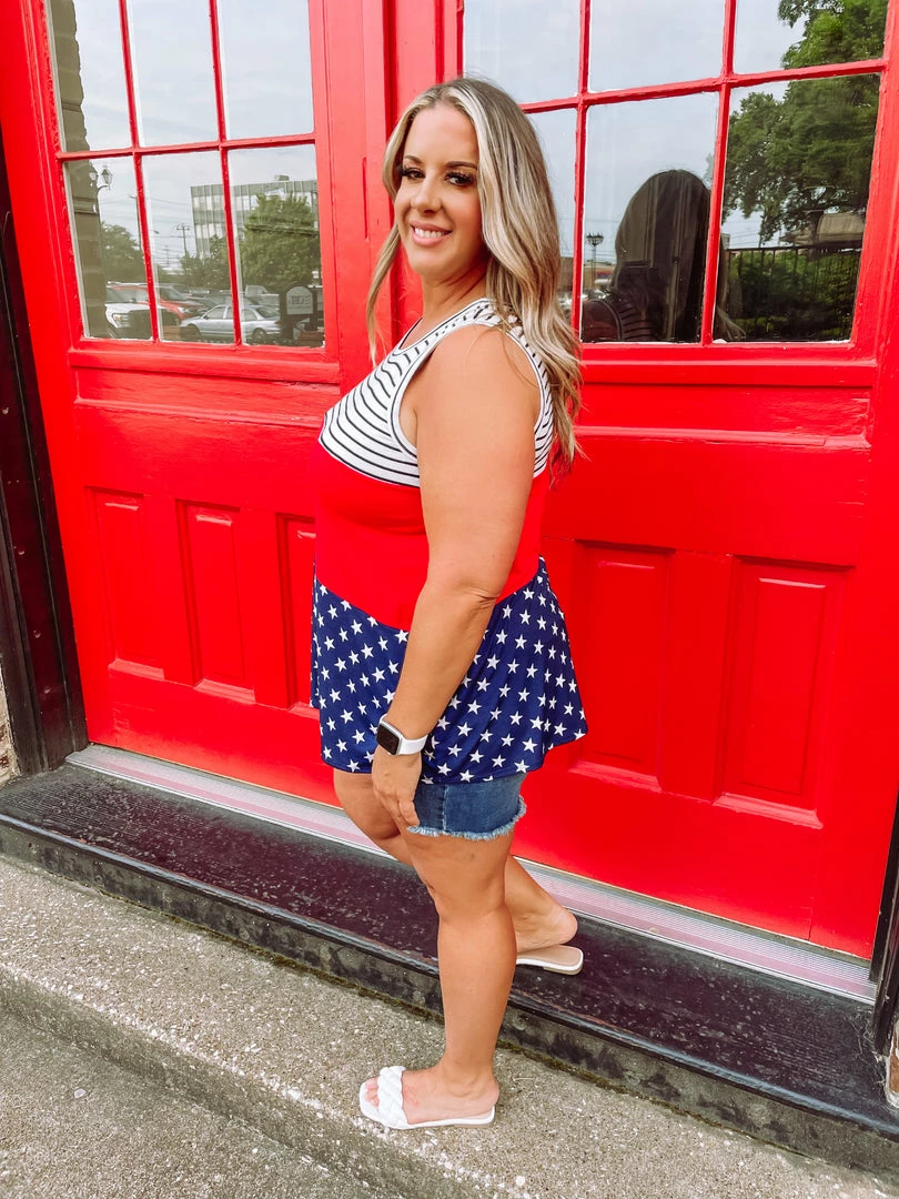 Cezanne Plus Grace Stripe And Star Contrast Tank Top 3 Cezanne Plus Grace Stripe And Star Contrast Tank Top