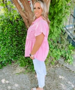 Entro Linda Denim Babydoll Collared Top