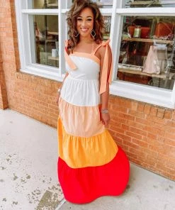 Flying Tomato Ashlyn Woven Color Blocked Maxi Dress