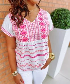 Andree Serena Embroidered V Neck Dolman Sleeve Top