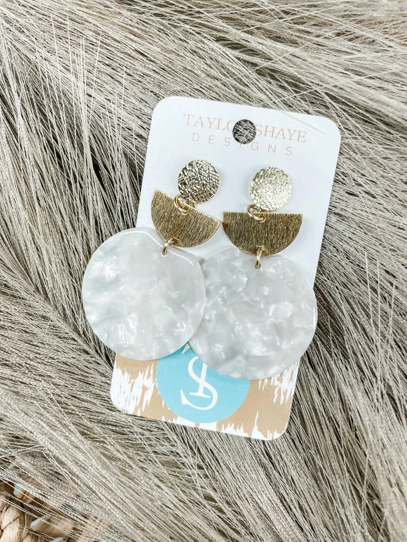 Texas Bling Austin Acrylic Oval/Gold Half Moon Earrings- White Jewelry 1 Texas Bling Austin Acrylic Oval/Gold Half Moon Earrings- White Jewelry
