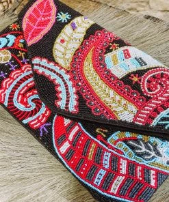Texas Bling Bags Paisley Black Beaded Clutch Bag