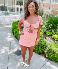 Love Tree Beatrice Floral Double Front Tie Top- Peach Tops 7 Love Tree Beatrice Floral Double Front Tie Top- Peach Tops