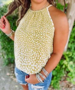 Haptics Amy Spotted Leopard Halter Neck Tank Top Tops
