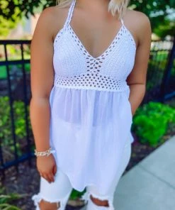 Trend Notes Kimberly Crochet Knit Halter Tunic Top- White