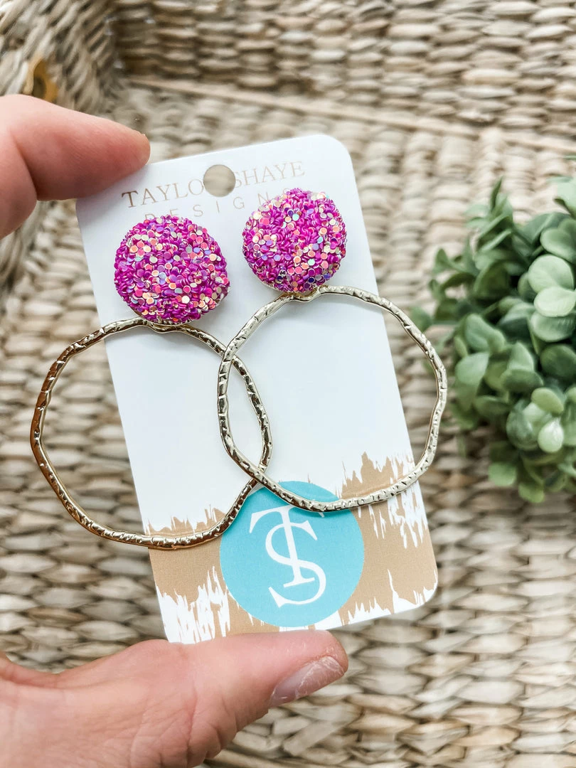 Texas Bling Sydney Glitter Hoops- Hot Pink Jewelry 2 Texas Bling Sydney Glitter Hoops- Hot Pink Jewelry