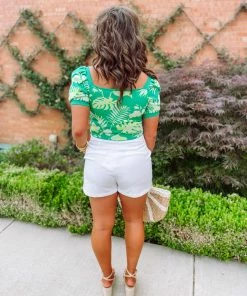 Flying Tomato Sallie Jacquard Contoured Puff Sleeve Top- Green