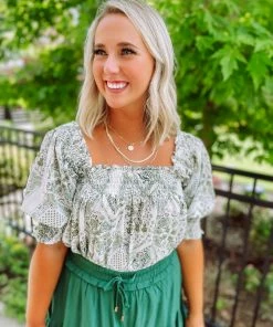 Davi & Dani Kali Square Neck Smocked Top Tops 12 Davi & Dani Kali Square Neck Smocked Top Tops