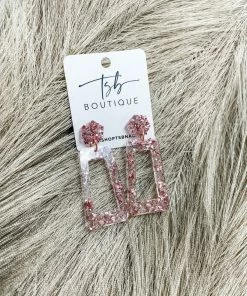 Texas Bling Glitter Rectangle Earrings- Rose Gold Jewelry