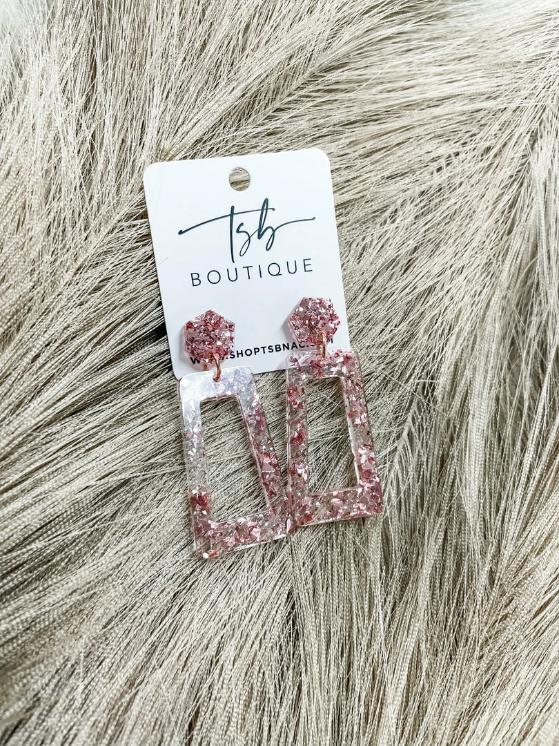 Texas Bling Glitter Rectangle Earrings- Rose Gold Jewelry 1 Texas Bling Glitter Rectangle Earrings- Rose Gold Jewelry