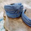 Texas Bling Denim Zipper Mid Knot Headband- Dark Blue