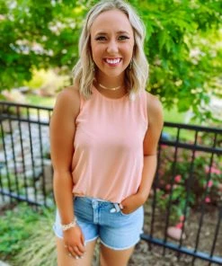 Be Cool Sasha Classic Tank Top- Peach Tops