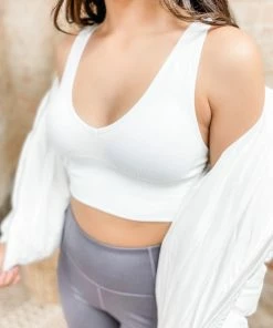 Texas Bling Farren Padded Rib V-Plunge Brami- White