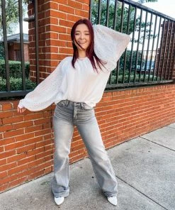 Vine & Love Tops Margot Sequin Balloon Sleeve Top- Off White