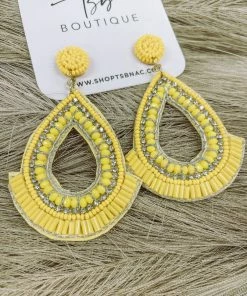 Texas Bling Jewelry Yellow Beaded Teardrop Earrings