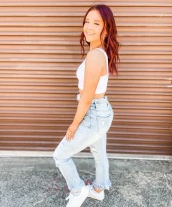 Texas Bling Diem Ribbed V- Neck Brami-White Tops