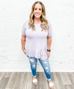 Zenana Premium Plus Kaylee Overlap Ruffle Bottom Top- Dusty Lavender