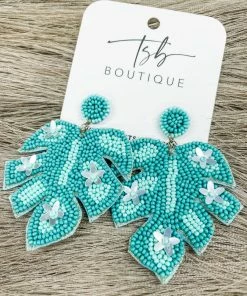 Texas Bling Blue Palm Leaf Beaded Earrings Take Me Away: Resort Edition