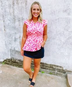 Hailey & Co Joyce Cheetah Smocked Waist Top Tops 7 Hailey & Co Joyce Cheetah Smocked Waist Top Tops