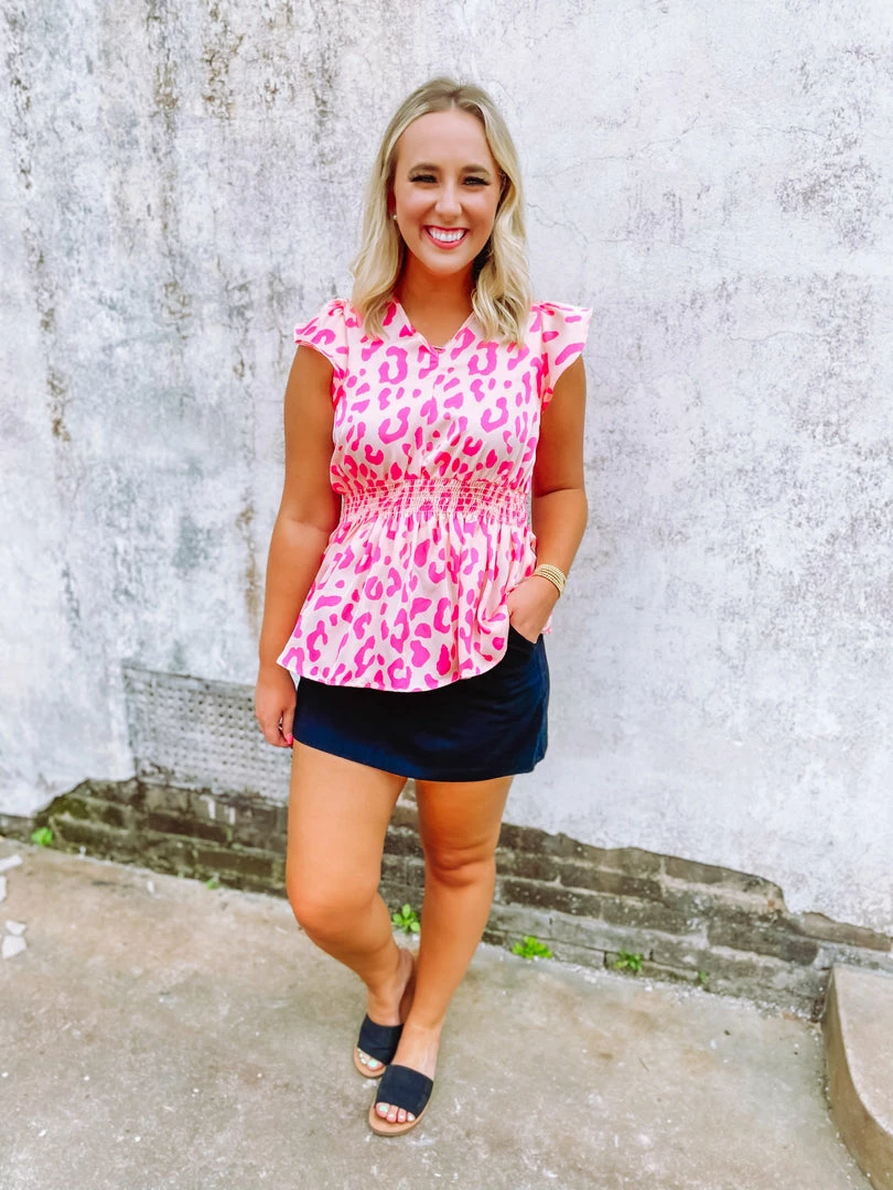 Hailey & Co Joyce Cheetah Smocked Waist Top Tops 3 Hailey & Co Joyce Cheetah Smocked Waist Top Tops