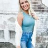 Texas Bling April Ribbed Muscle Tank Bodysuit- Blue Tops