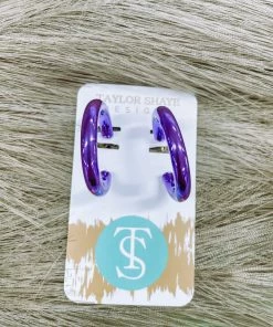 Texas Bling Jane Metallic Hoop Earrings- Purple Jewelry