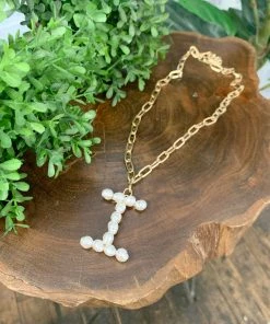 Texas Bling Jewelry Pearl Initial Letter Necklace- I