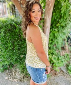 Haptics Amy Spotted Leopard Halter Neck Tank Top Tops