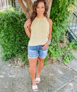 Haptics Amy Spotted Leopard Halter Neck Tank Top Tops