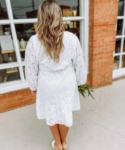 Flying Tomato Elodie Eyelet Ruffled Hem Bow Tie Dress