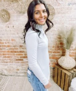 Zenana Premium Tops Rylee Brushed Microfiber Mock Neck Top- Bone