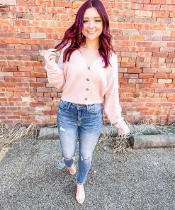 Hyfve Hailey Button Detail Sweater- Pale Pink Tops