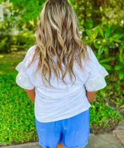 Umgee April Ruffle Sleeve Crewneck Top- Off White Plus 11 Umgee April Ruffle Sleeve Crewneck Top- Off White Plus