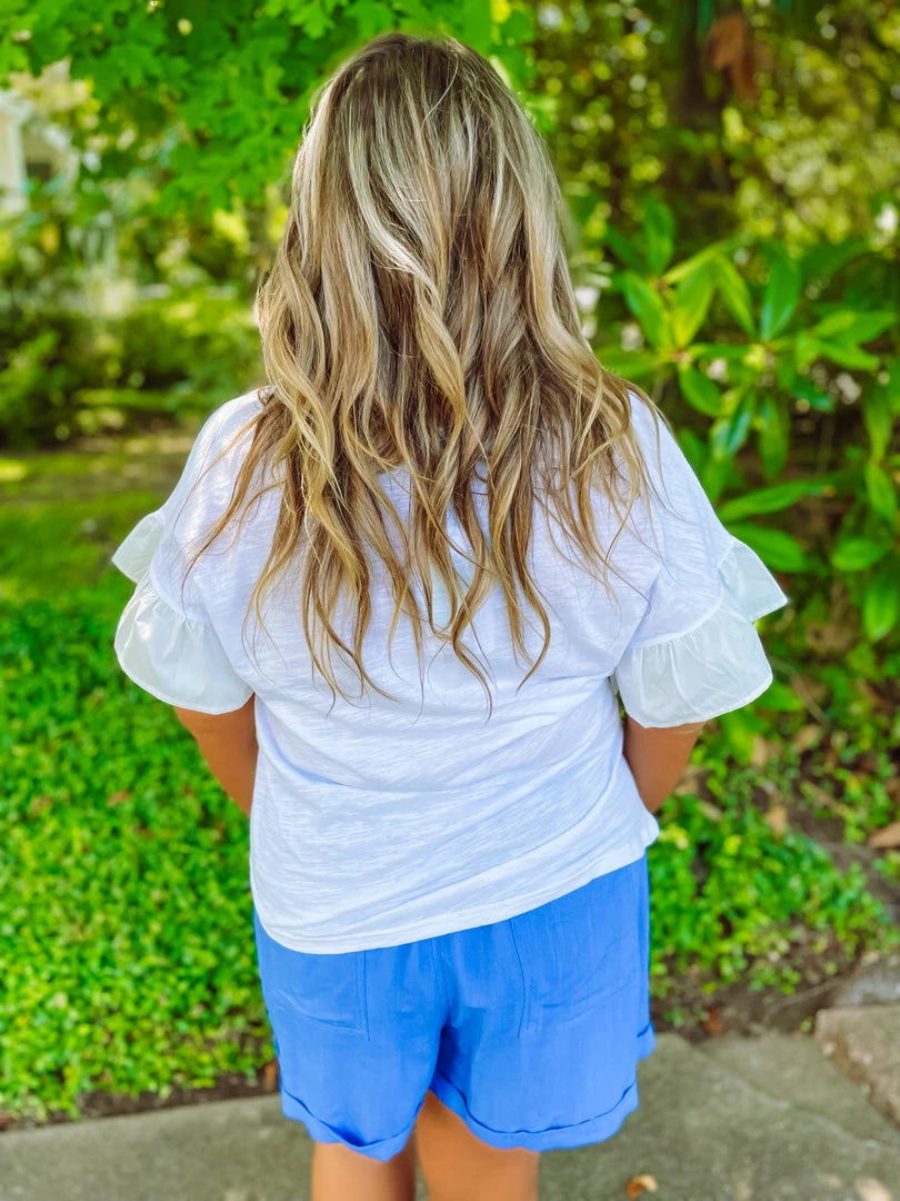 Umgee April Ruffle Sleeve Crewneck Top- Off White Plus 6 Umgee April Ruffle Sleeve Crewneck Top- Off White Plus