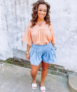 Ces Femme Alexandria Cotton Gauze Wide Sleeve Hi Low Top- Peach 8 Ces Femme Alexandria Cotton Gauze Wide Sleeve Hi Low Top- Peach