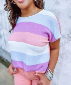 Ces Femme Savanna Multi Stripped Ribbed Jersey Knit Top