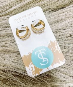 Texas Bling Crystal Baguette Huggies Earrings- Clear